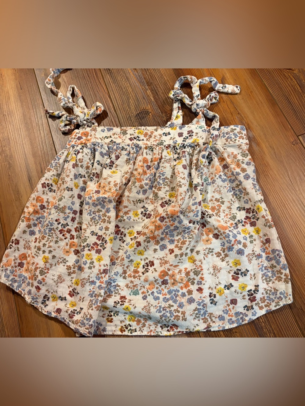 a.n.a Floral Tie-Shoulder Tank Top in White with Orange, Blue, Yellow